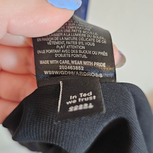 Ted Baker Silk V Neck Sheath Dress Black Blue Print Womens 4 - Picture 10 of 11